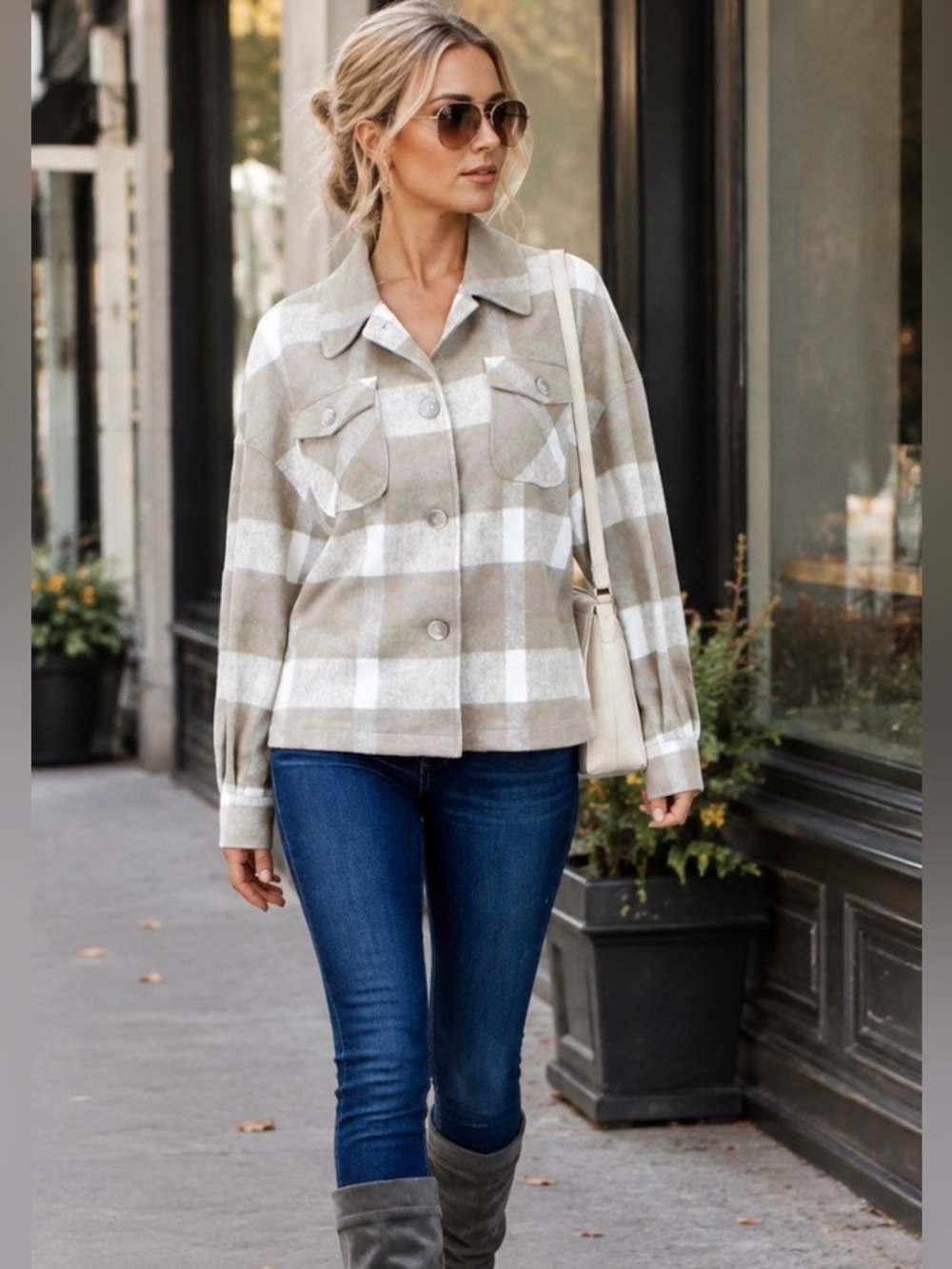 NWT BAGATELLE Tan Plaid Vegan Suede Shacket Shirt Jacket L & XL MSRP $158